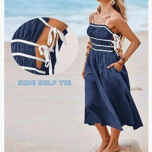 Wenrine Spaghetti Strap Tie Side Smock A Line Sundress